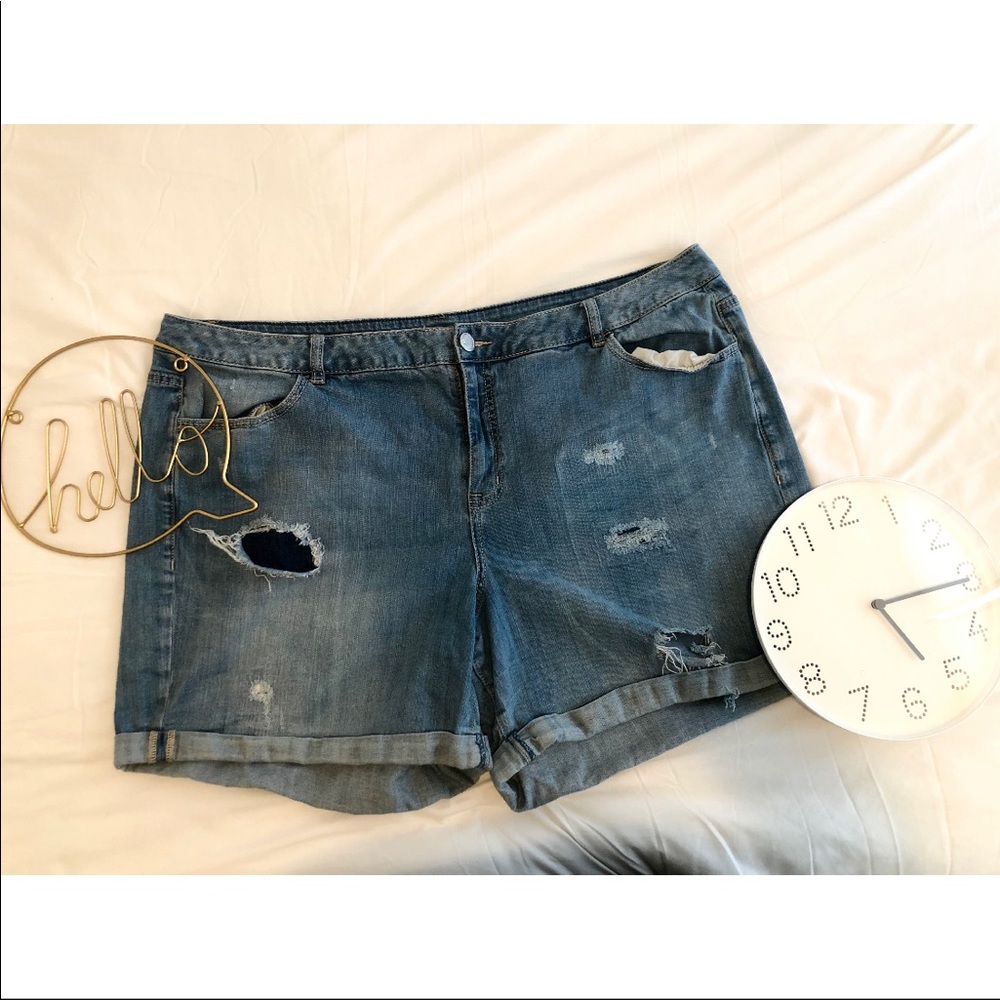 Lane Bryant Distressed Light Blue/Medium Wash Weekend Jean Denim Shorts